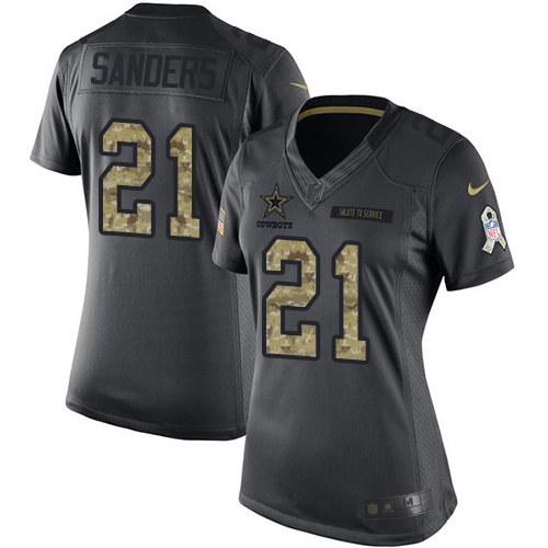 Women's Limited Deion Sanders Nike Jersey Black - #21 2016 Salute to Service NFL Dallas Cowboys